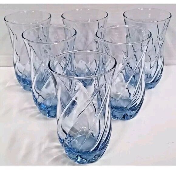 Anchor Hocking Other - Vtg Anchor Hocking Clear Blue‎ Glass Tumblers Carousel Drinking Glasses Qty 8